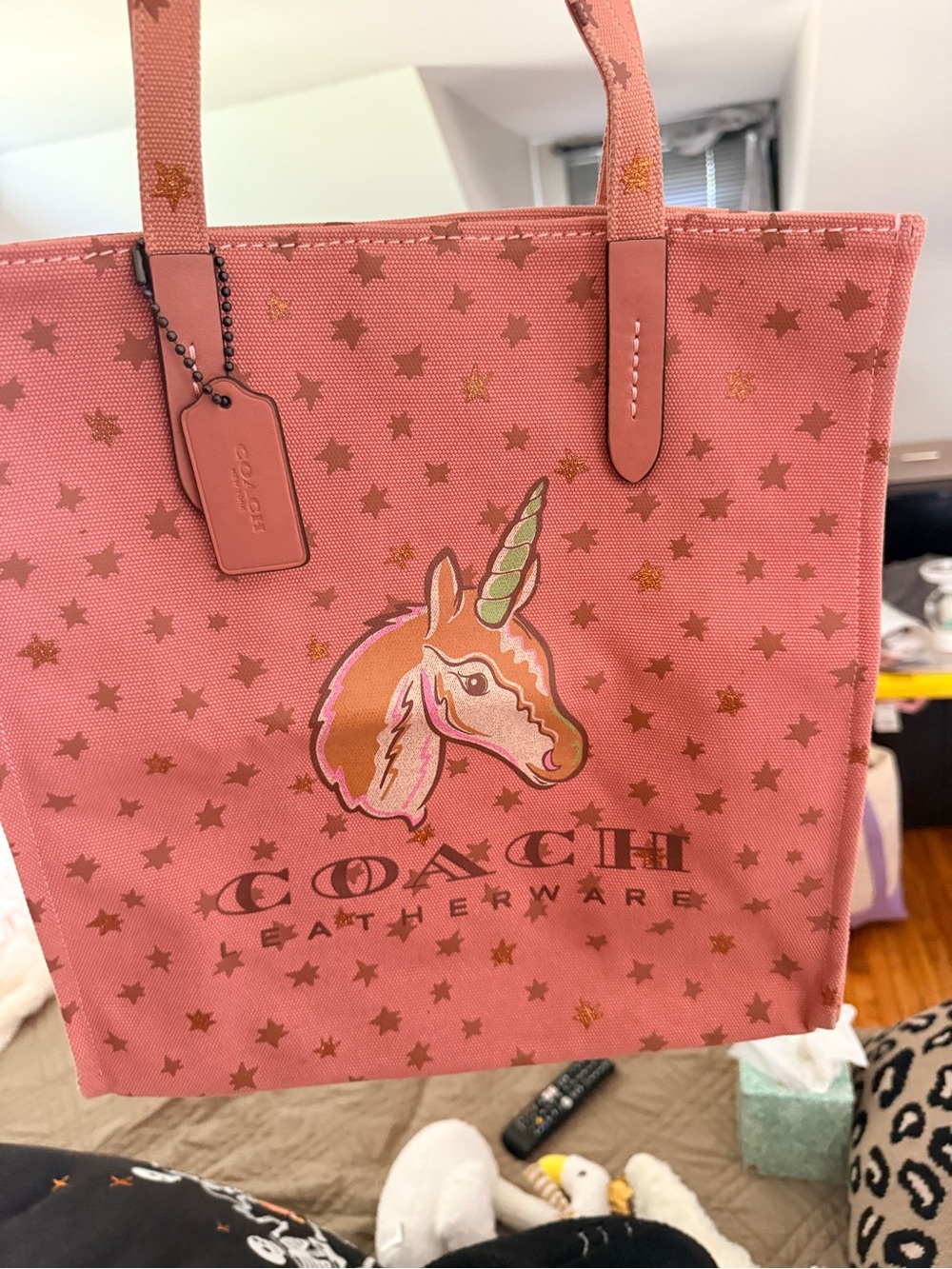 Coach Pink Star & Unicorn Canvas Tote
